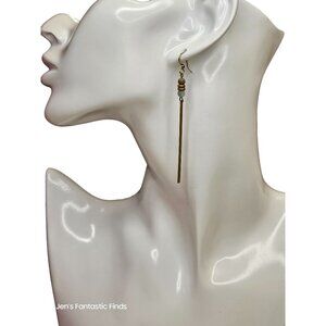 Long Dangle Earrings With Beads & Brass Accent